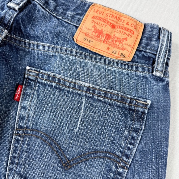 Levi's Other - Levi Strauss 514 Mens 32x34 Straight Fit Blue Medium Wash Western Fade Grunge